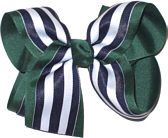 Large Evergreen White and Navy Large Overlay School Bow